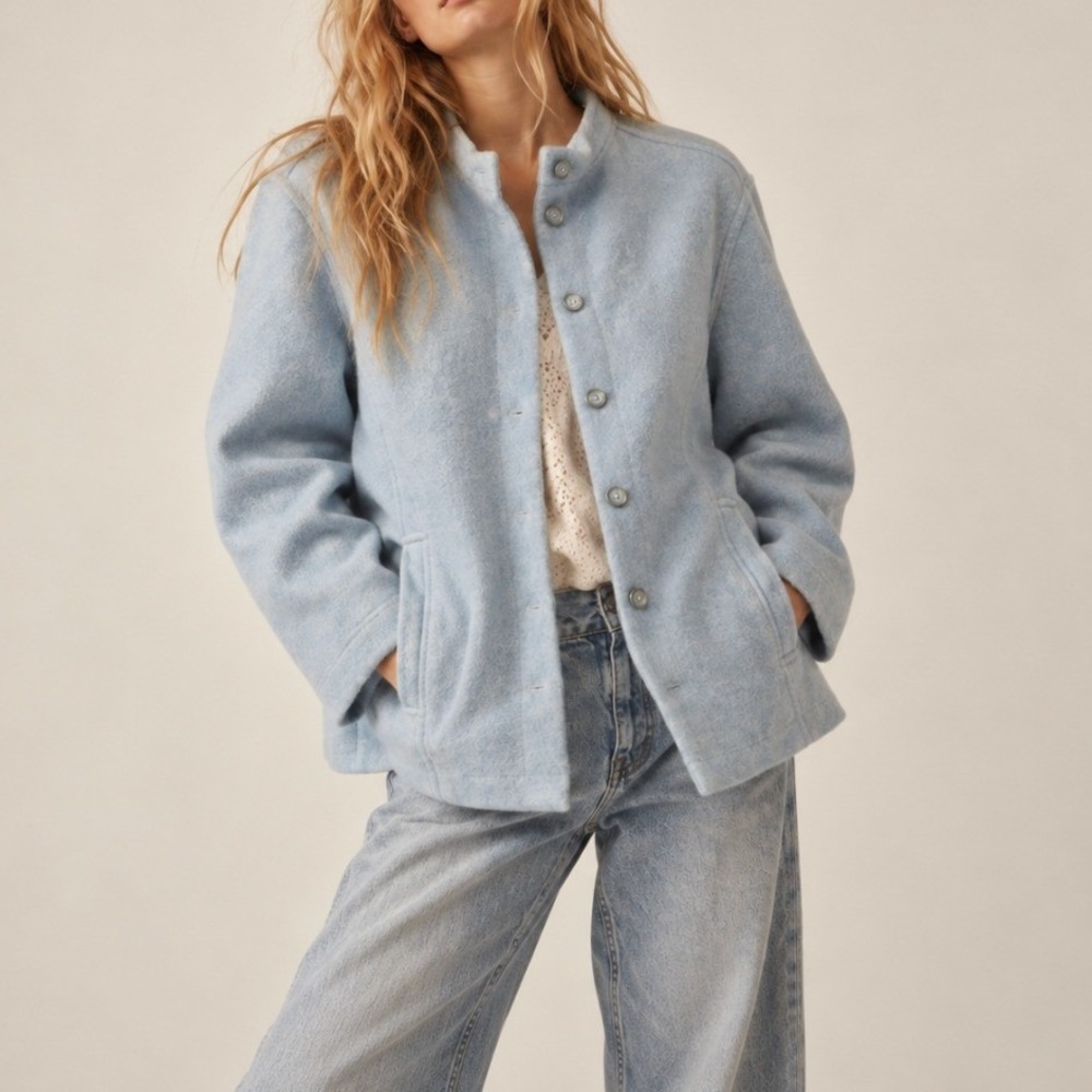 Vintage Jacket Boiled Wool Button Front M Blue Grandmacore Cardigan Scandi Ski